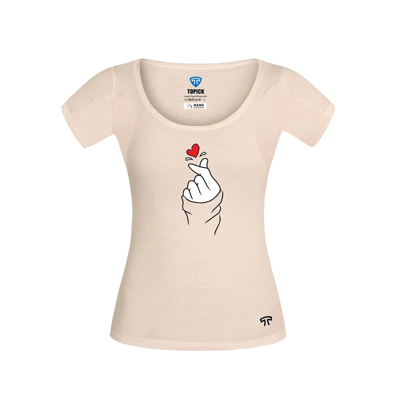 تیشرت آستین کوتاه زنانه تاپیک طرح عشق کره ای مدل ضدتعریق مودال