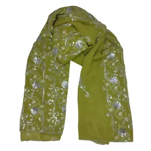 شال زنانه مدل حریر پولک دوزی و گل دوزی کد 1017