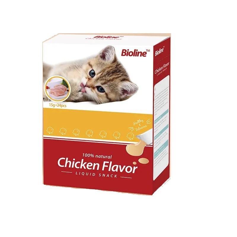 بستنی تشویقی گربه بایولاین مدل طعم مرغ بسته 24 عدد وزن 15 گرم
