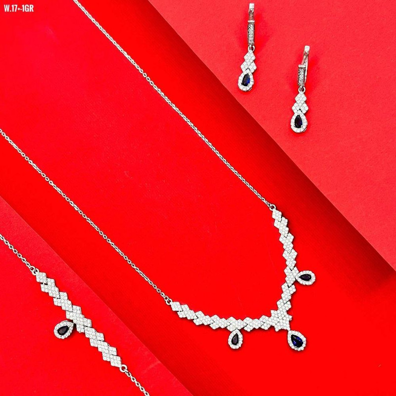 نیم ست نقره زنانه مدل یاقوت کبود