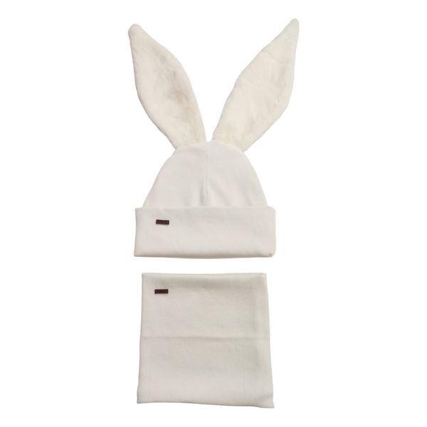 ست کلاه و شال گردن بچگانه ریماز مدل خرگوشی کد m855 رنگ سفید