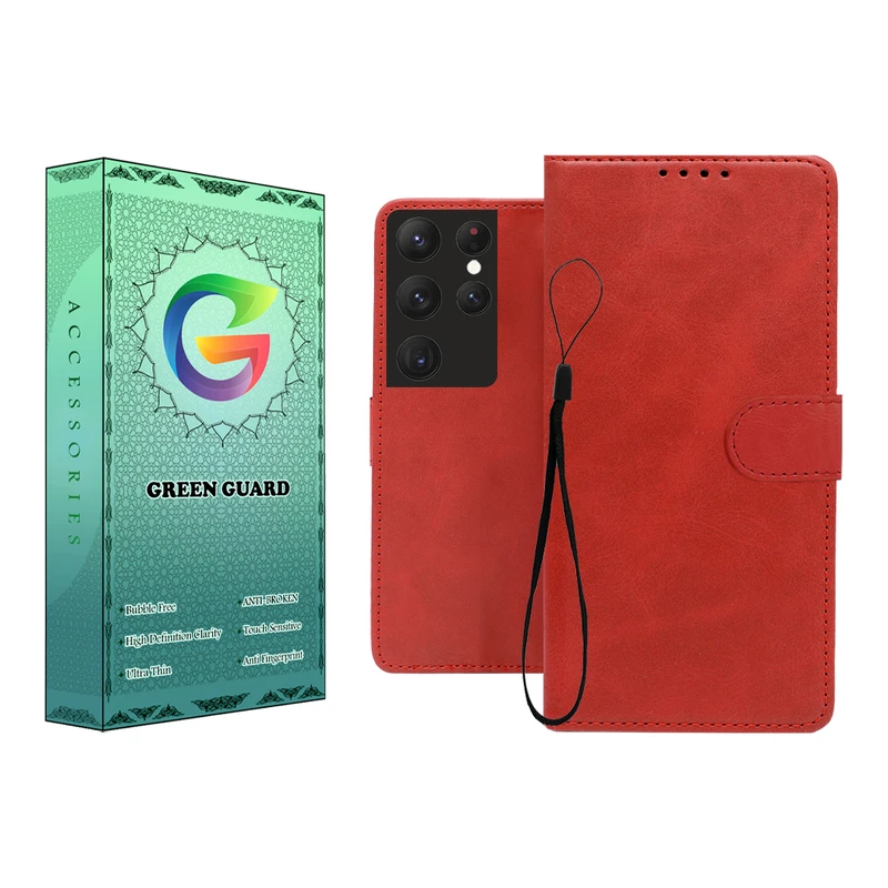 کیف کلاسوری گرین گارد طرح چرمی مدل Landing مناسب برای گوشی موبایل سامسونگ Galaxy S22 Ultra به همراه بند آویز