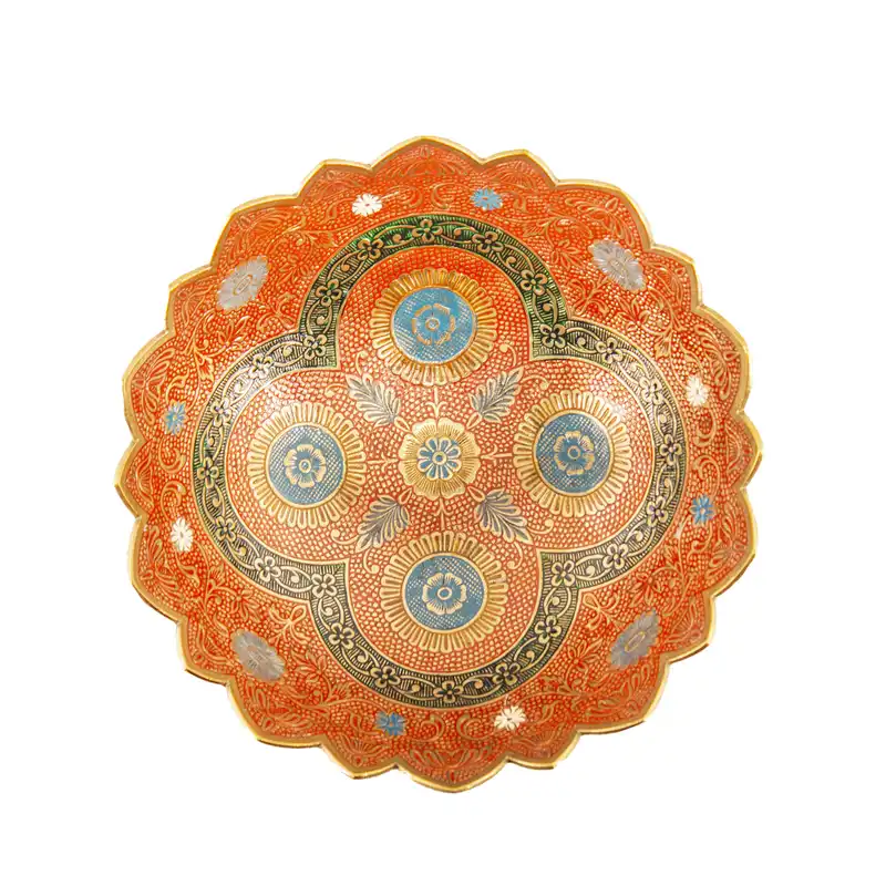 میوه خوری برنجی مدل  نیم پایه قلم زنی دست ساز طرح افرند هندی کد b 240