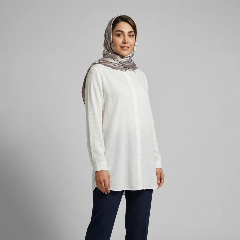 مانتو زنانه نخی ساده مدل دکمه دار 