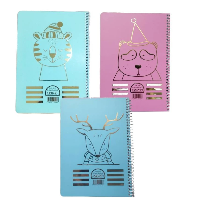 دفتر تمرین، مشق 50 برگ مدل پاستلی طلا کوب طرح حیوانات بسته ۳ عددی