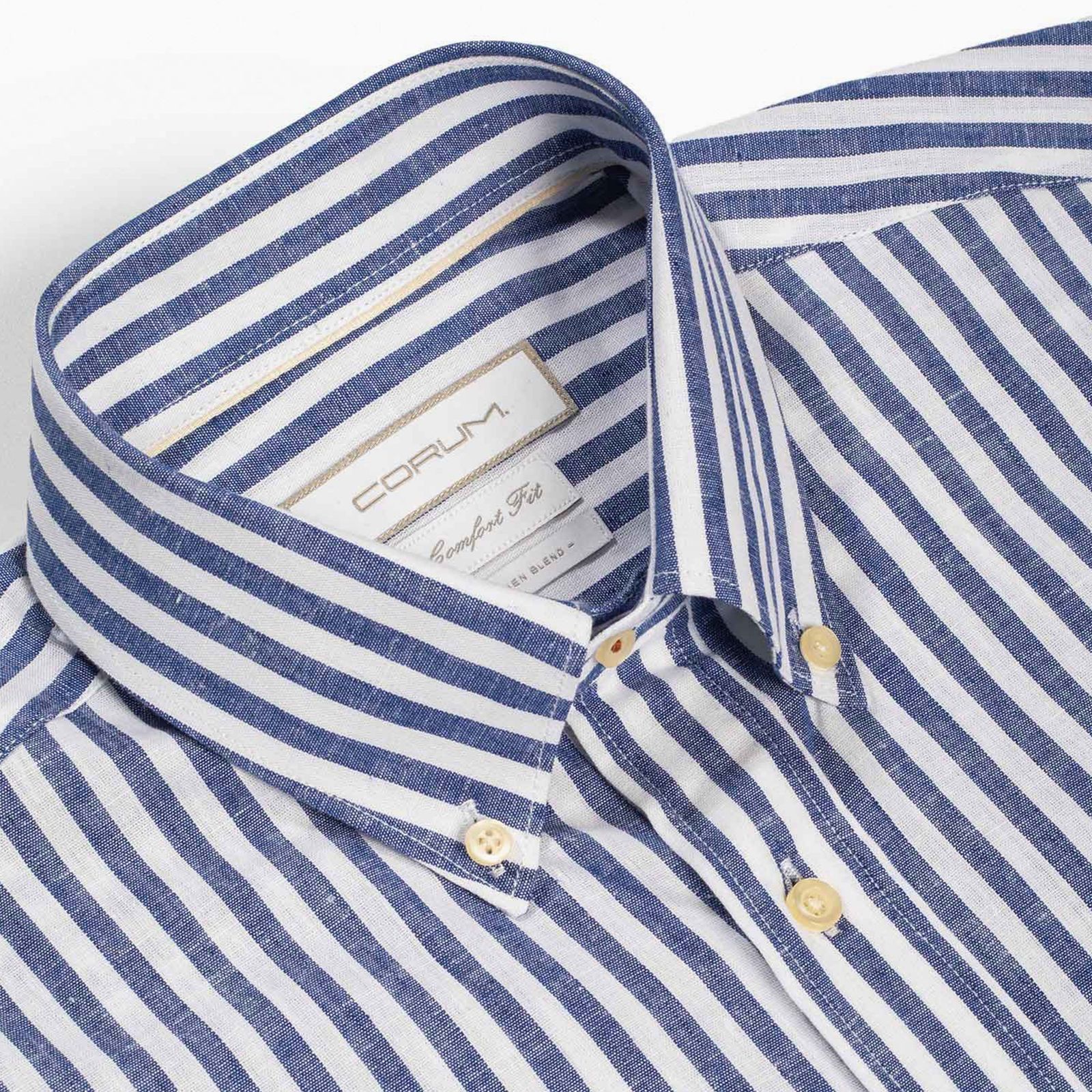 پیراهن آستین بلند یقه دکمه دار مردانه کروم مدل راه راه لینن 2510114 - - 2