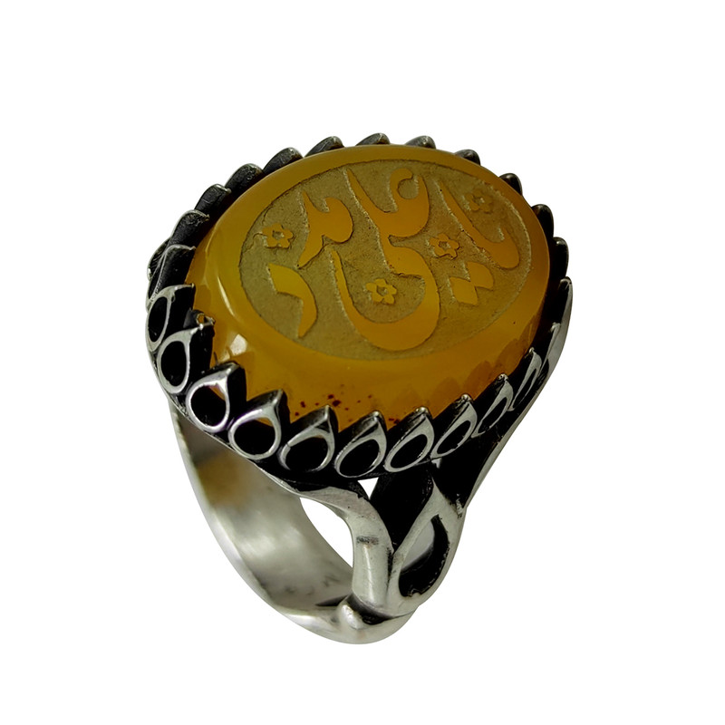 انگشتر نقره مردانه سلین کالا مدل عقیق خطی طرح یاعلی مدد کد 40