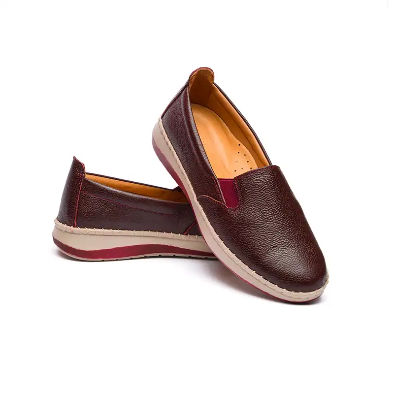 کفش روزمره زنانه مدل آنیس تمام چرم رنگ زرشکی