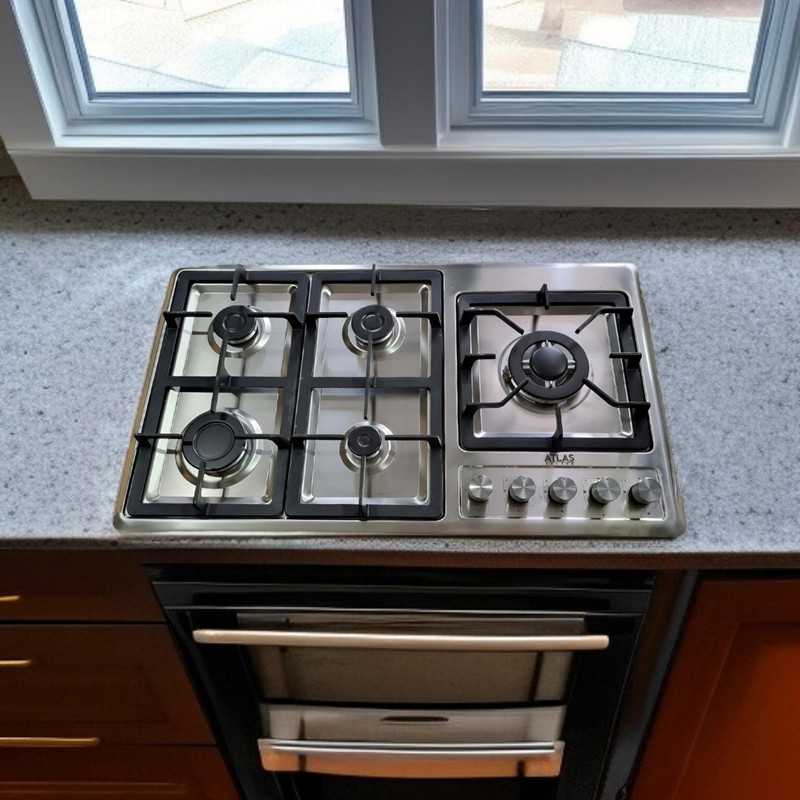 اجاق گاز صفحه‌ای پنج شعله اطلس خزر مدل بدون فر رومیزی توکار 700