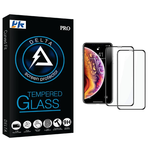محافظ صفحه نمایش پی کی مدل Delta Glass مناسب برای گوشی موبایل اپل iPhone X/XS بسته 2 عددی