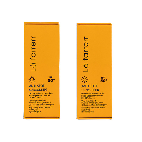 کرم ضد آفتاب بی رنگ لافارر SPF50 مدل 50 مناسب پوست های چرب حجم 40 میلی لیتر مجموعه 2 عددی