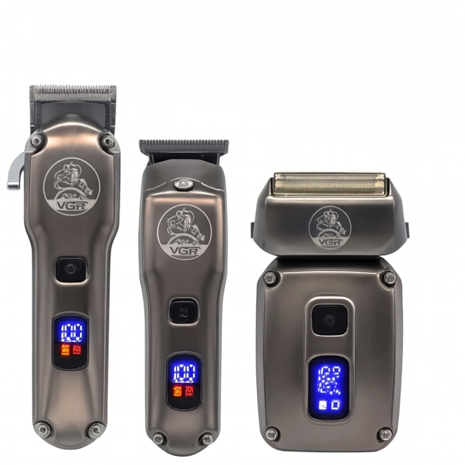 ماشین اصلاح موی سر و صورت شارژی وی جی ار مدل V-675 S3 مجموعه ۳ عددی