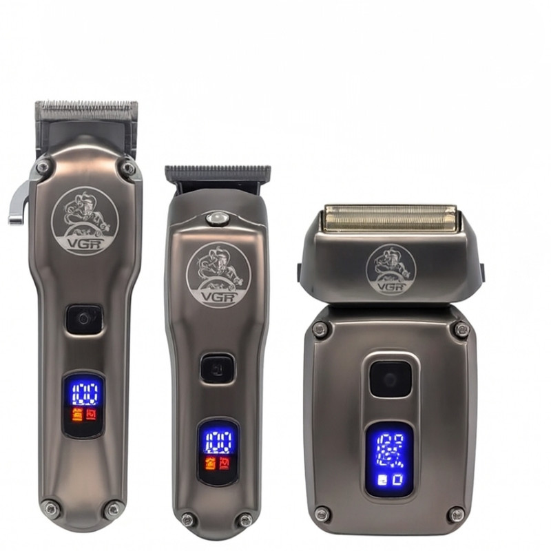 ماشین اصلاح موی سر و صورت شارژی وی جی ار مدل V-675 S3 مجموعه ۳ عددی