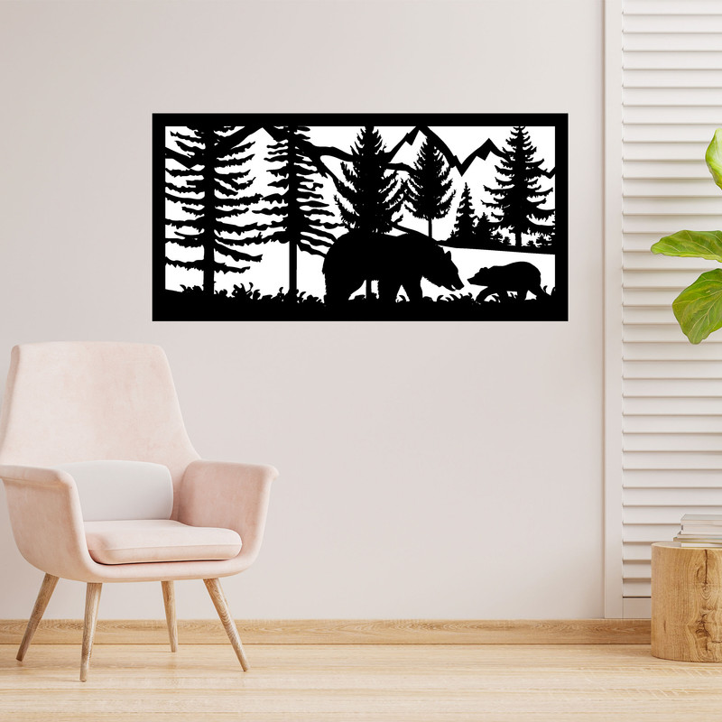 دیوارکوب طرح خرس و کوه و جنگل و درخت مدل A1032-1530