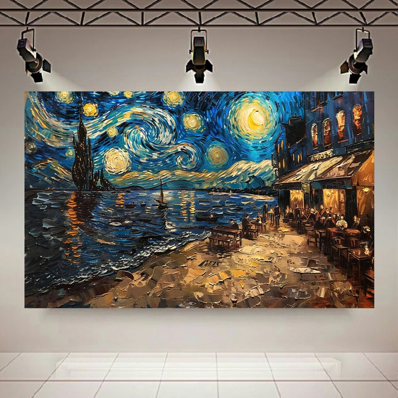  پوستر طرح مخمل شب پر ستاره ونگوگ مدل کافه ساحلی کد PD1791