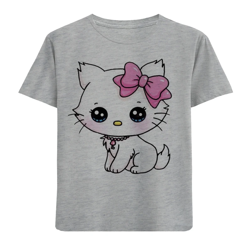 تی شرت آستین کوتاه دخترانه مدل گربه F413