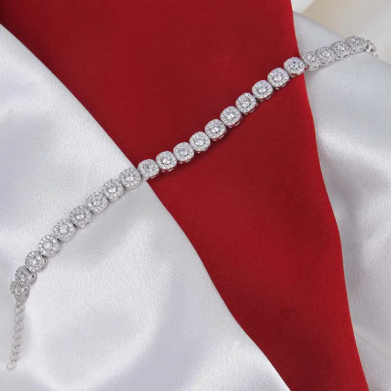 دستبند نقره زنانه مدل آبکاری رادیوم کد DP_596