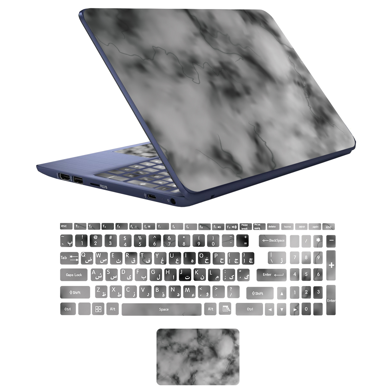 استیکر لپ تاپ مدل stone 03 مناسب برای لپ تاپ 17 اینچی به همراه برچسب حروف فارسی کیبورد