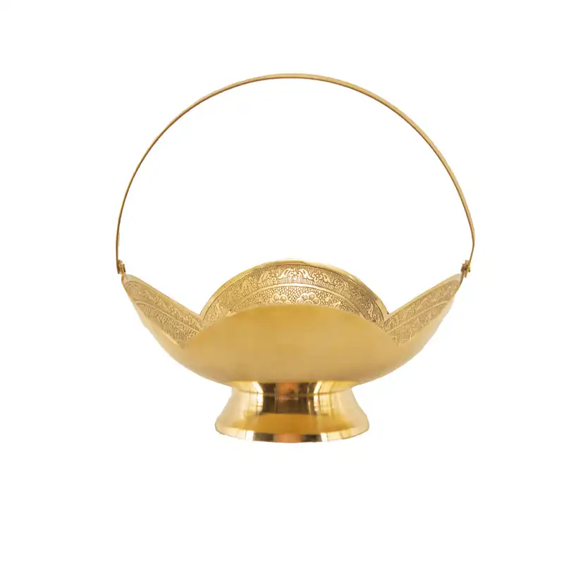 میوه خوری برنجی مدل نیم پایه دسته دار طرح 4 پر کد 7289