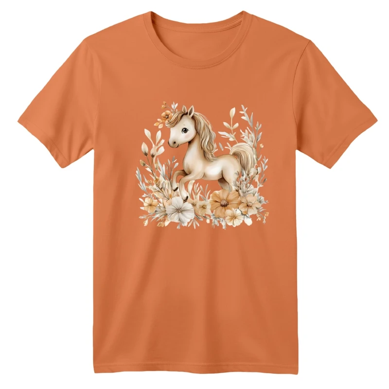 تی شرت آستین کوتاه بچگانه مدل اسب و گل