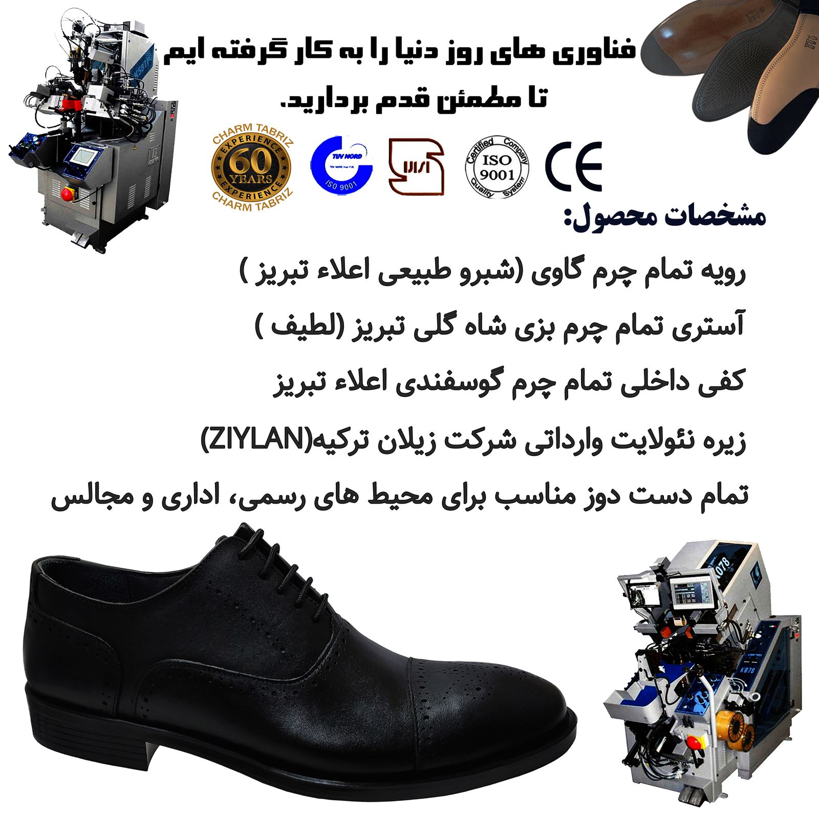 کفش مردانه چرم تبریز مدل لوکس رنگ مشکی -  - 9
