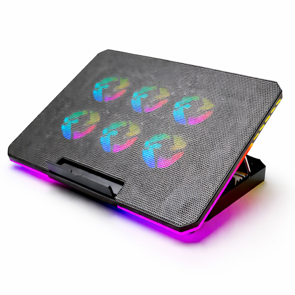 پایه خنک‌کننده لپ‌تاپ لوتوس مدل GF216-RGB-MOBILE STAND دارای شش عدد فن مناسب برای لپ تاپ‌های 14 تا 17 اینچی