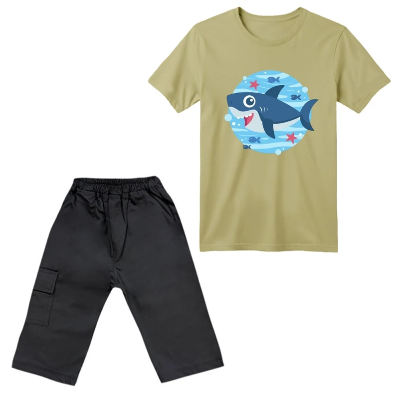 ست تی‌شرت آستین کوتاه و شلوارک پسرانه مدل کوسه کد ۱۱