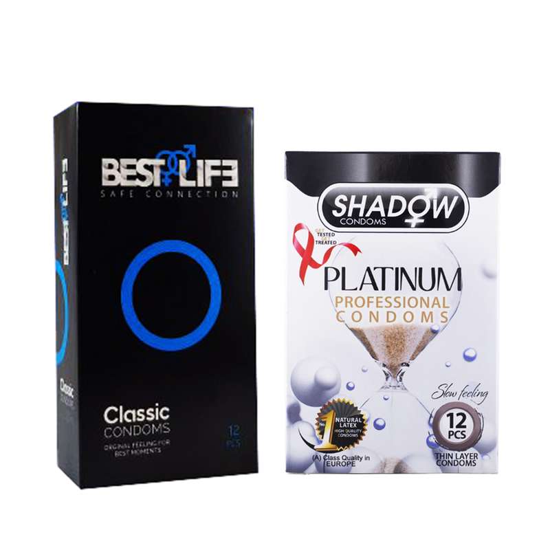 کاندوم بست لایف مدل Classic بسته 12 عددی به همراه کاندوم شادو مدل Platinum بسته 12 عددی