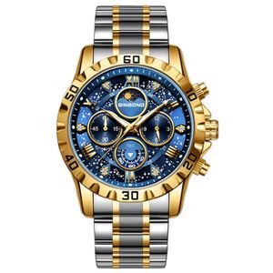 ساعت مچی عقربه‌ای کوارتز مردانه بین باند مدل  سه موتور فعال کرنوگراف بند استیل صفحه کهکشانی کد 5