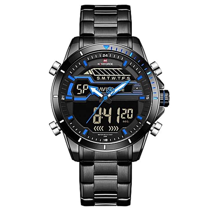 ساعت مچی عقربه ای مردانه نیوی فورس مدل NF9133M / ME-AB به همراه دستمال مخصوص نانو برند کلیر واچ