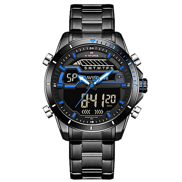 ساعت مچی عقربه ای مردانه نیوی فورس مدل NF9133M / ME-AB به همراه دستمال مخصوص نانو برند کلیر واچ