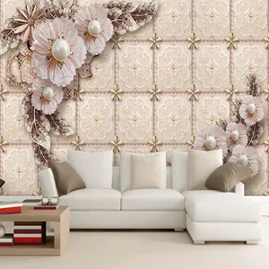 پوستر دیواری سه بعدی مدل گل برجسته مرواریدی زمینه هندسی DVRF1479