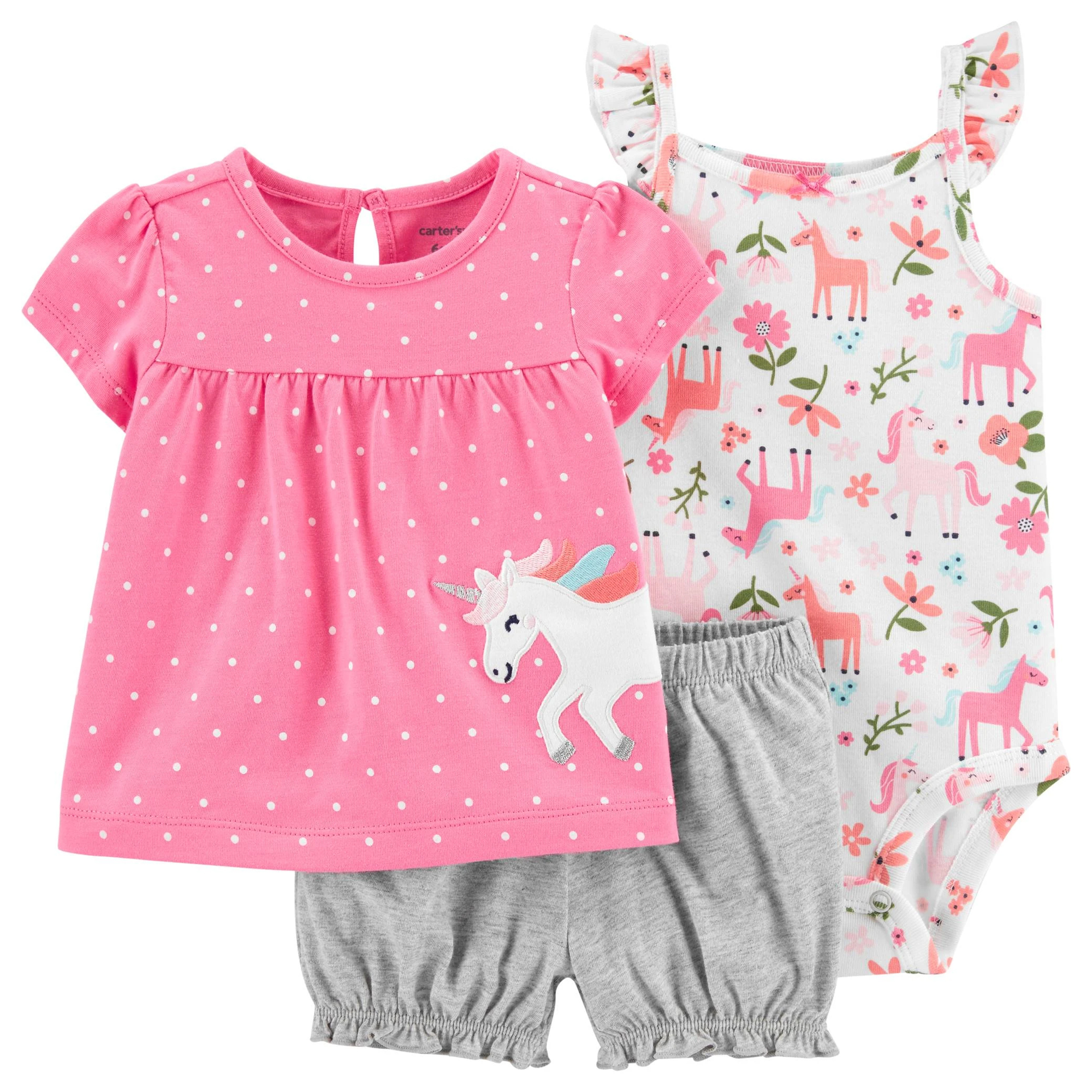 ست 3 تکه لباس نوزادی دخترانه کارترز طرح اسب تک شاخ کد M358