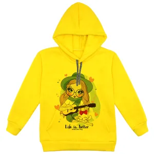 هودی دخترانه مدل دختر و گیتار F90 رنگ زرد