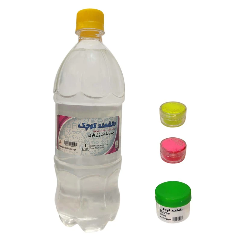 چسب ساخت ژل بازی دانشمند کوچک مدل PY-C1000 به همراه بوراکس و پودر رنگ