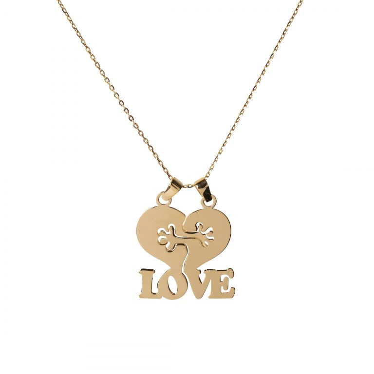 گردنبند طلا 18 عیار زنانه طلای کامک مدل قلب آغوش نوشته love