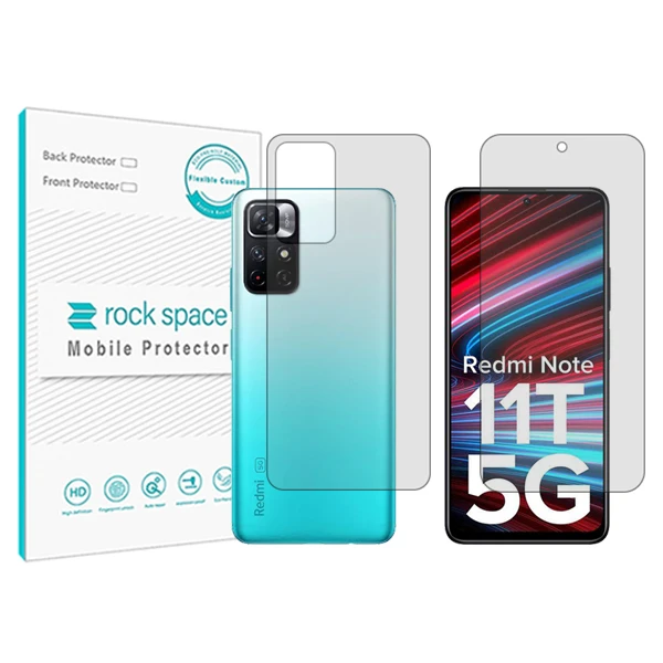محافظ صفحه نمایش شفاف راک اسپیس مدل HyGEL  مناسب برای گوشی موبایل شیائومی Redmi  Note 11T 5G به همراه محافظ پشت گوشی