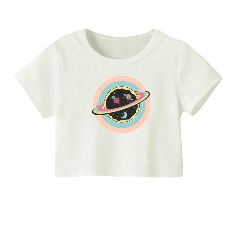 کراپ‌ تی‌شرت آستین کوتاه زنانه مدل سیاره