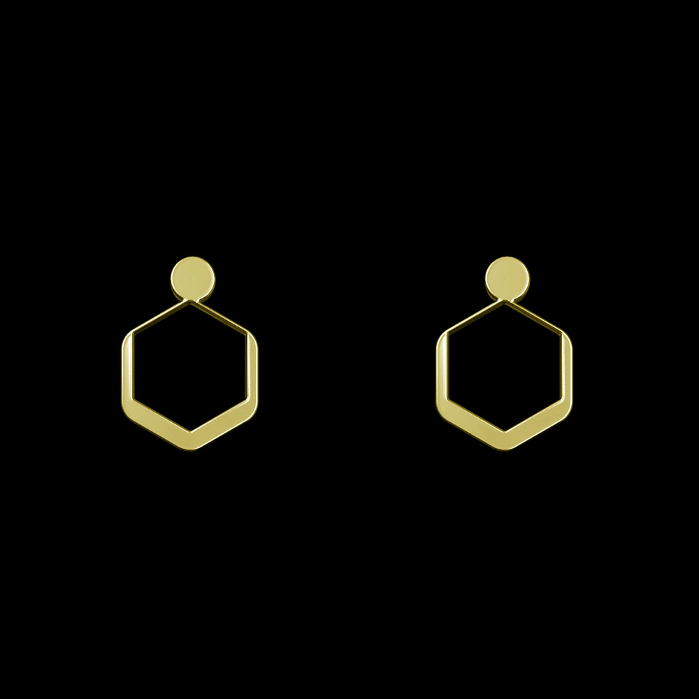 گوشواره طلا 18 عیار زنانه مدوپد مدل شش ضلعی کد GA1-10352