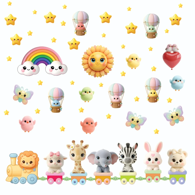 استیکر دیواری اتاق کودک مدل قطار حیوانات کد hs-004 مجموعه 60 عددی