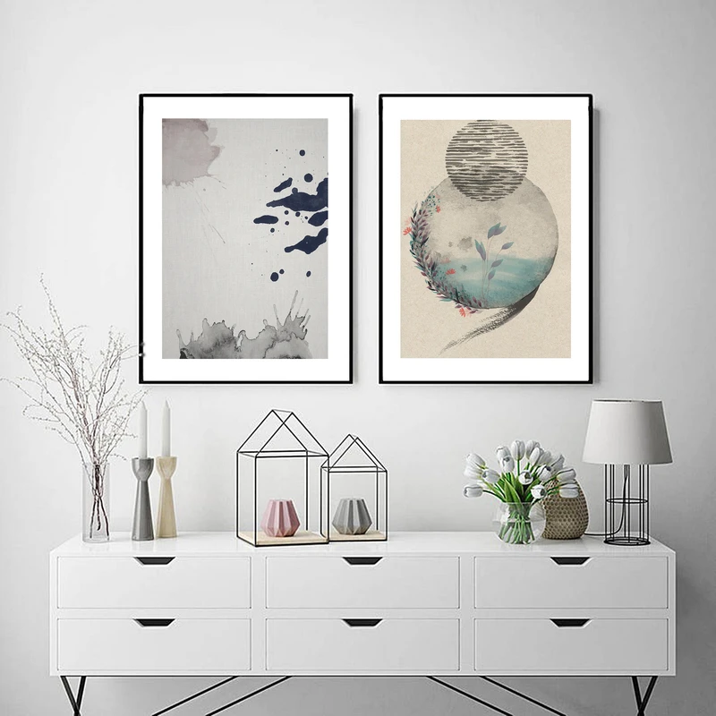 تابلو سرپوستر مدل آبستره آبی و طوسی مجموعه دو عددی