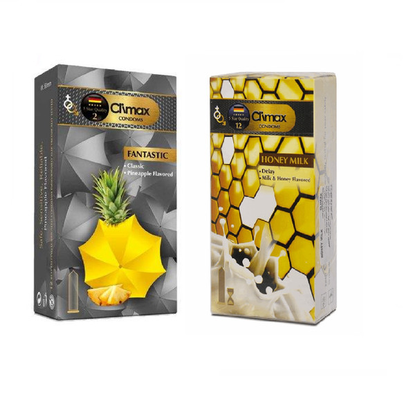 کاندوم کلایمکس مدل FANTASTIC بسته 12 عددی به همراه کاندوم کلایمکس مدل Honey Milk بسته 12 عددی