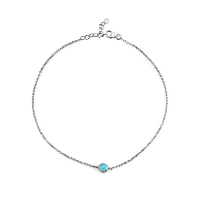 پابند نقره زنانه مدل تک نگین فیروزه ای