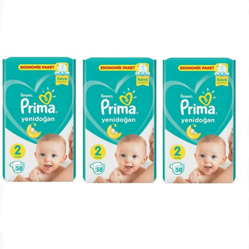 پوشک‌ پریما کد 1 سایز 2 بسته 58 عددی مجموعه 3 عددی