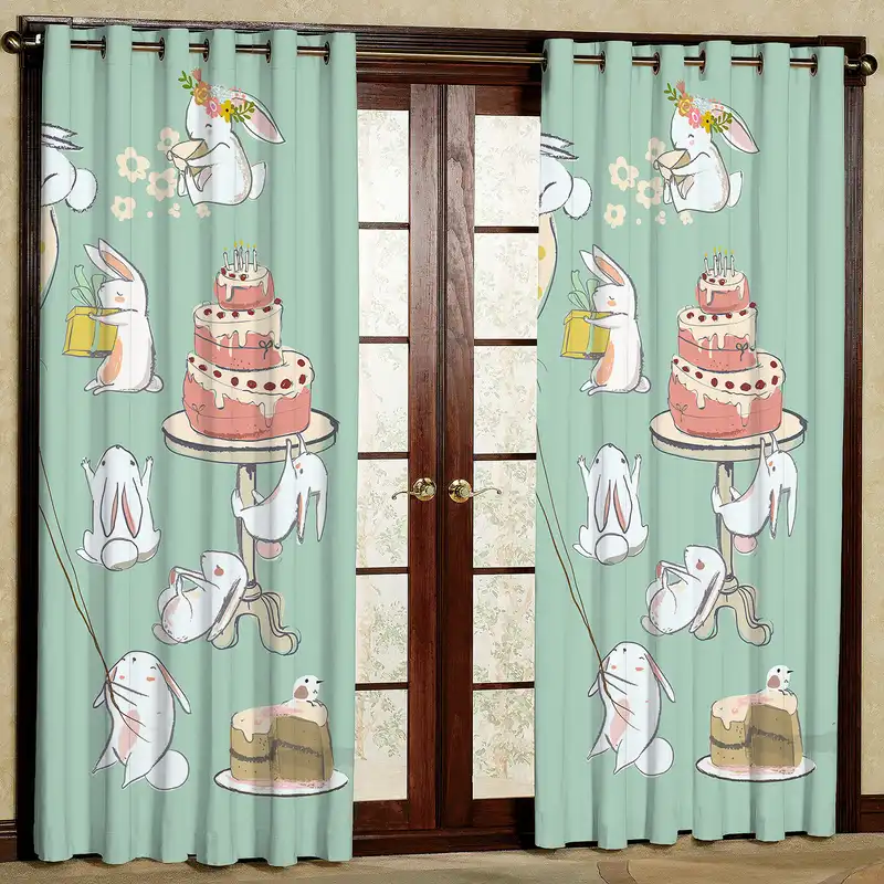 پرده مدل خرگوش و کیک تولد مخمل پانچی کد 4040 سایز 200x140 سانتی متر