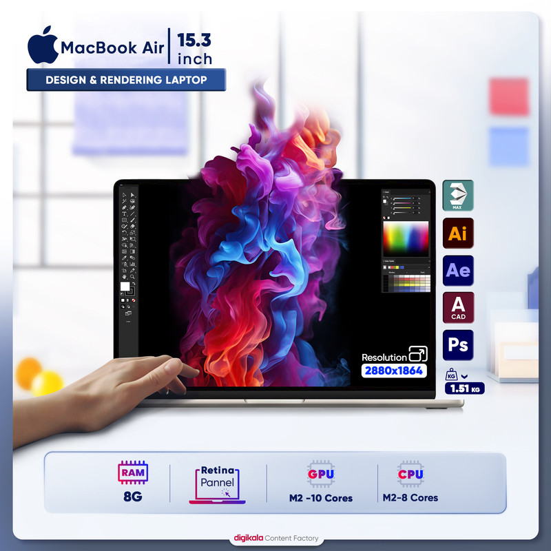 لپ تاپ 15.3 اینچی اپل مدل MacBook Air MQKR3 2023-M2-8GB RAM-256GB SSD
