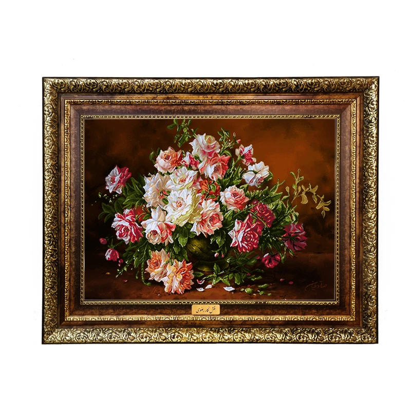 تابلو فرش ماشینی نقش نگار رضوی طرح گل کد 2254H