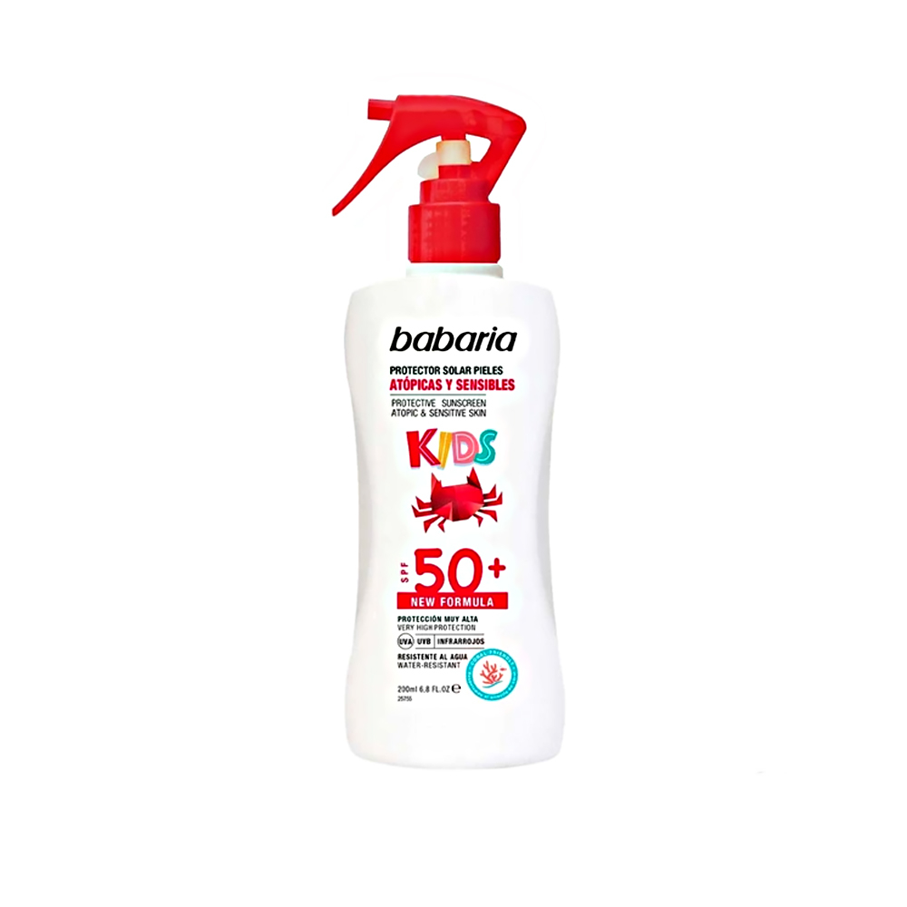 اسپری ضد آفتاب بی‌رنگ صورت، بدن باباریا SPF 50 مدل KIDS مناسب برای پوست حساس حجم 200 میلی‌لیتر