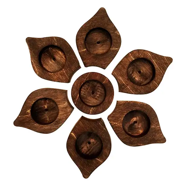 جاشمعی چوبی طرح گل مجموعه هفت عددی