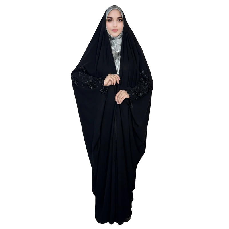 چادر عبایی حجاب رسان مدل کرپ گلدوزی